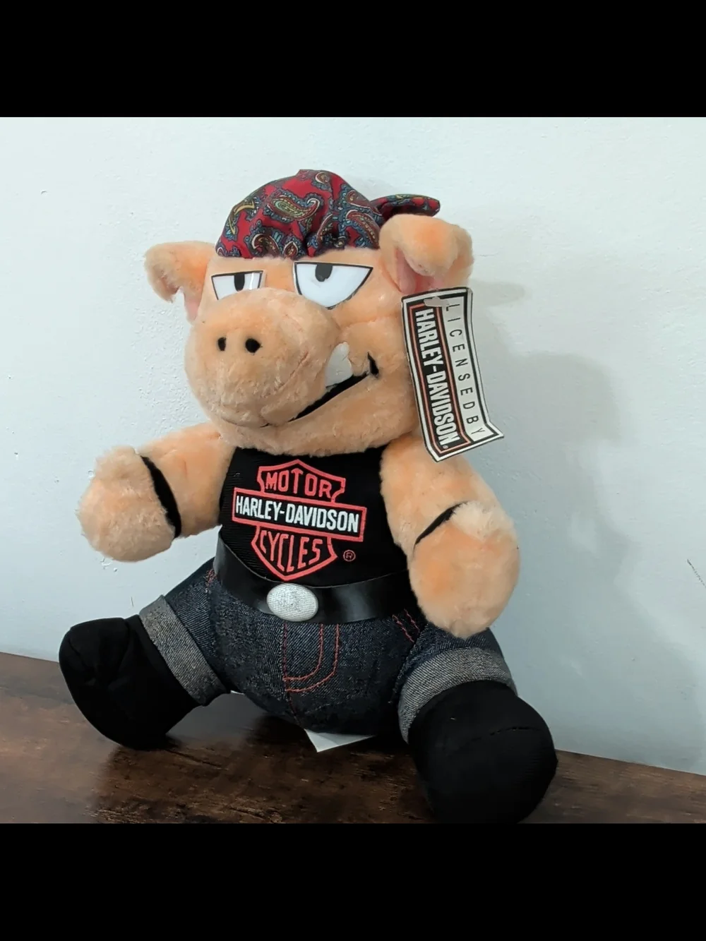 Harley-Davidson Plush Pig Toy in Tan and Black